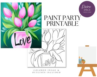 Tulip Love Canvas: DIY Paint Party Printable (PNG Digital Download)