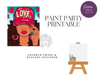 Melanin Love DIY Paint Party: Pre-Drawn Canvas (PNG Digital Download)