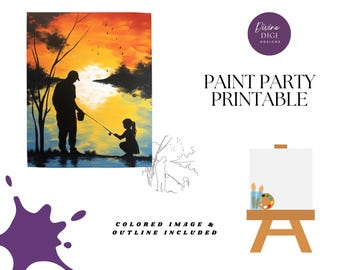 Father & Daughter Fishing Paint Party Printable: DIY Canvas Art (PNG Digital Download)