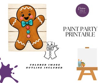 Christmas Gingerbread Paint Party Printable: DIY Canvas Art (Digital Download)