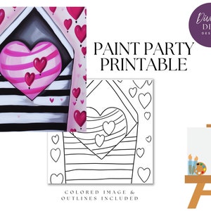 DIY Paint Party afdrukbare, vooraf getekende Cute Kitty canvas, Instant Download, Canvaskunst, Paint Party, PNG digitale download