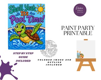 Summer Turtle Paint Party Printable: DIY Canvas Art (PNG Digital Download)