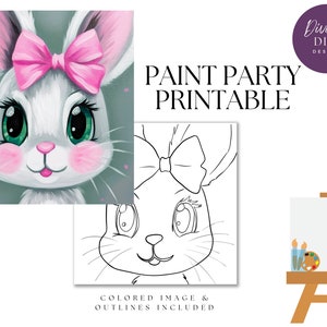 DIY Paint Party afdrukbare, vooraf getekende schattige konijntje canvas diy, instant download, DIY canvas kunst, Paint Party, digitale png-download