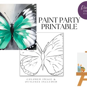 Butterfly Paint Party Printable: Pre-Drawn Canvas Art (PNG Digital Download)