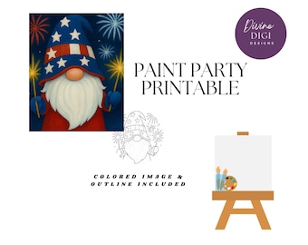 4th of July Gnome Paint Party Printable: DIY Canvas Art (PNG Digital Download)