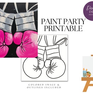 Paint Party Printable, Pre Drawn, Pink Boxer Gloves , Instant Download, Canvas Art , Breast Cancer Warrior, PNG Digital Download, Color Page