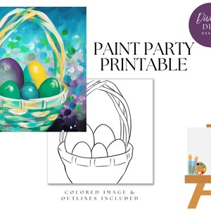 DIY Paint Party afdrukbaar, vooraf getekend paasmandje canvas doe-het-zelf, instant download, doe-het-zelf canvaskunst, Paint Party, digitale png-download