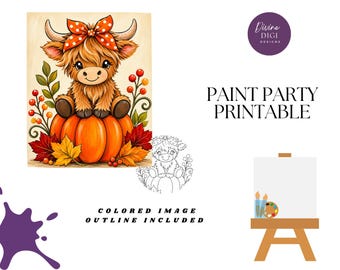 Highland Cow Pumpkin Paint Party Printable: DIY Canvas Art (Digital Download)