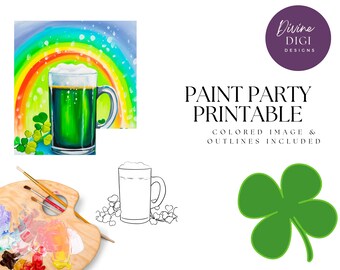 DIY Paint Party Printable, Pre-Drawn Irish Green Brew Canvas Diy, Instant Download, Diy Canvas Art, Paint Party Kit, PNG Digital Download