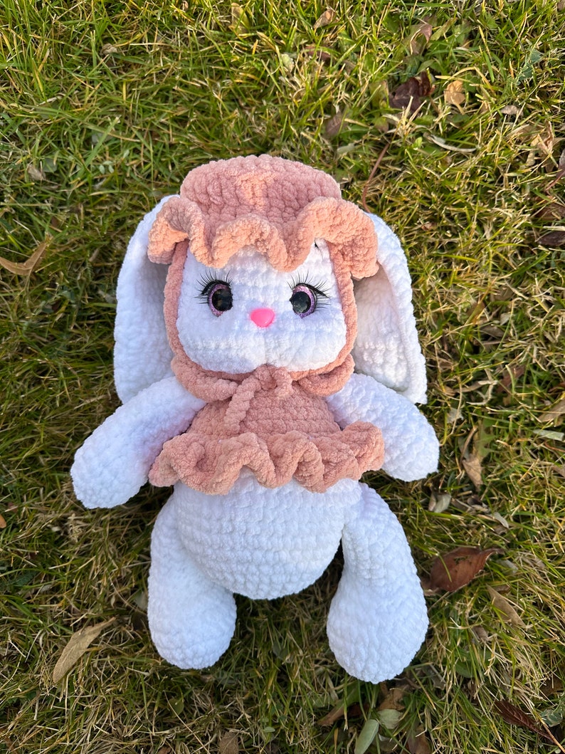 Plush Crochet Bunny, Pink Hat Bunny, Christmas Toy, Christmas Gift
