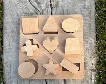 Geometric Shape Puzzle, Wooden Shape Puzzle, Educational Toy, Wooden Toy, Baby Toy Wood Toy Educational Toy, Wood Puzzle Toy, Montessori Toy