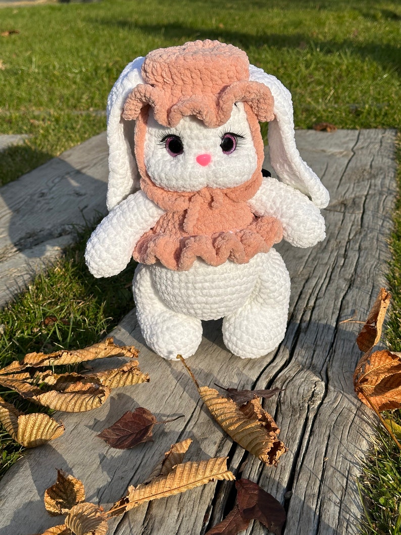 Plush Crochet Bunny, Pink Hat Bunny, Christmas Toy, Christmas Gift