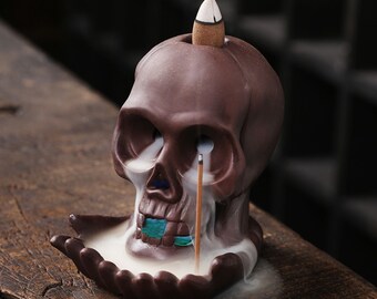 Creative Skull Backflow Incense Burner with Backflow Aromatherapy Oven, LED Lights Ornaments, Mascot Desk Decoration