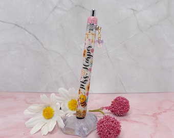 Personalized Glitter Epoxy Pen | Handmade Honey Bee Teacher Gift