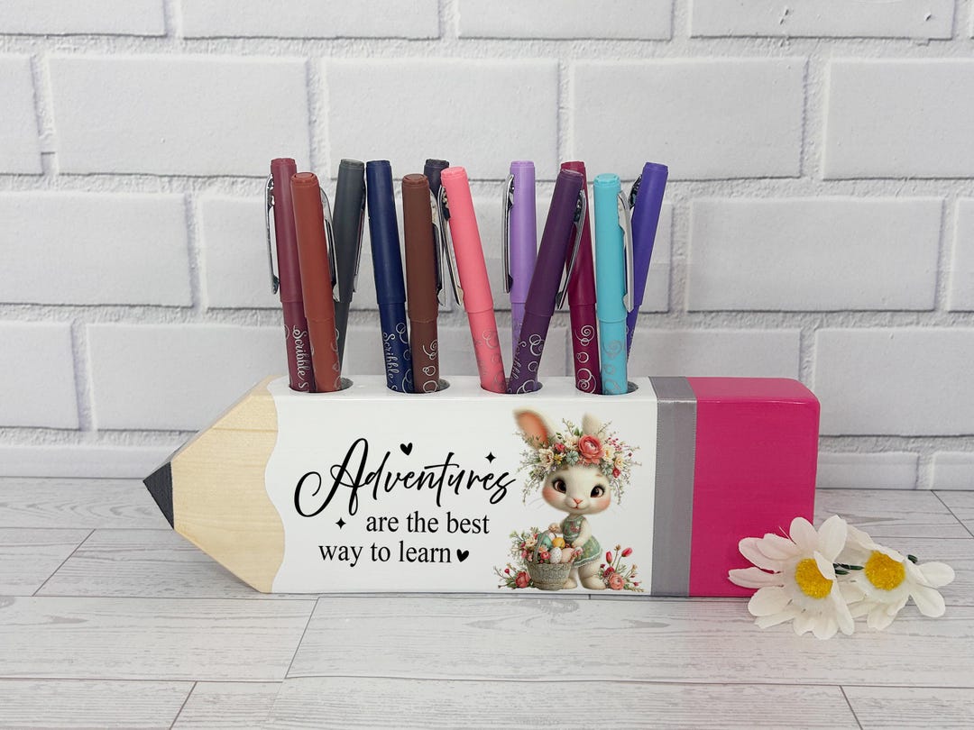 Custom Name Pencil Holder for Students | Wooden Desk Organizer | Bunny ...