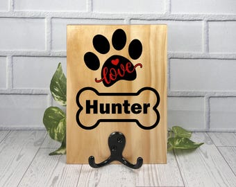 Personalized Dog Leash Holder, Christmas Pet Gift, Wooden Wall Hanger