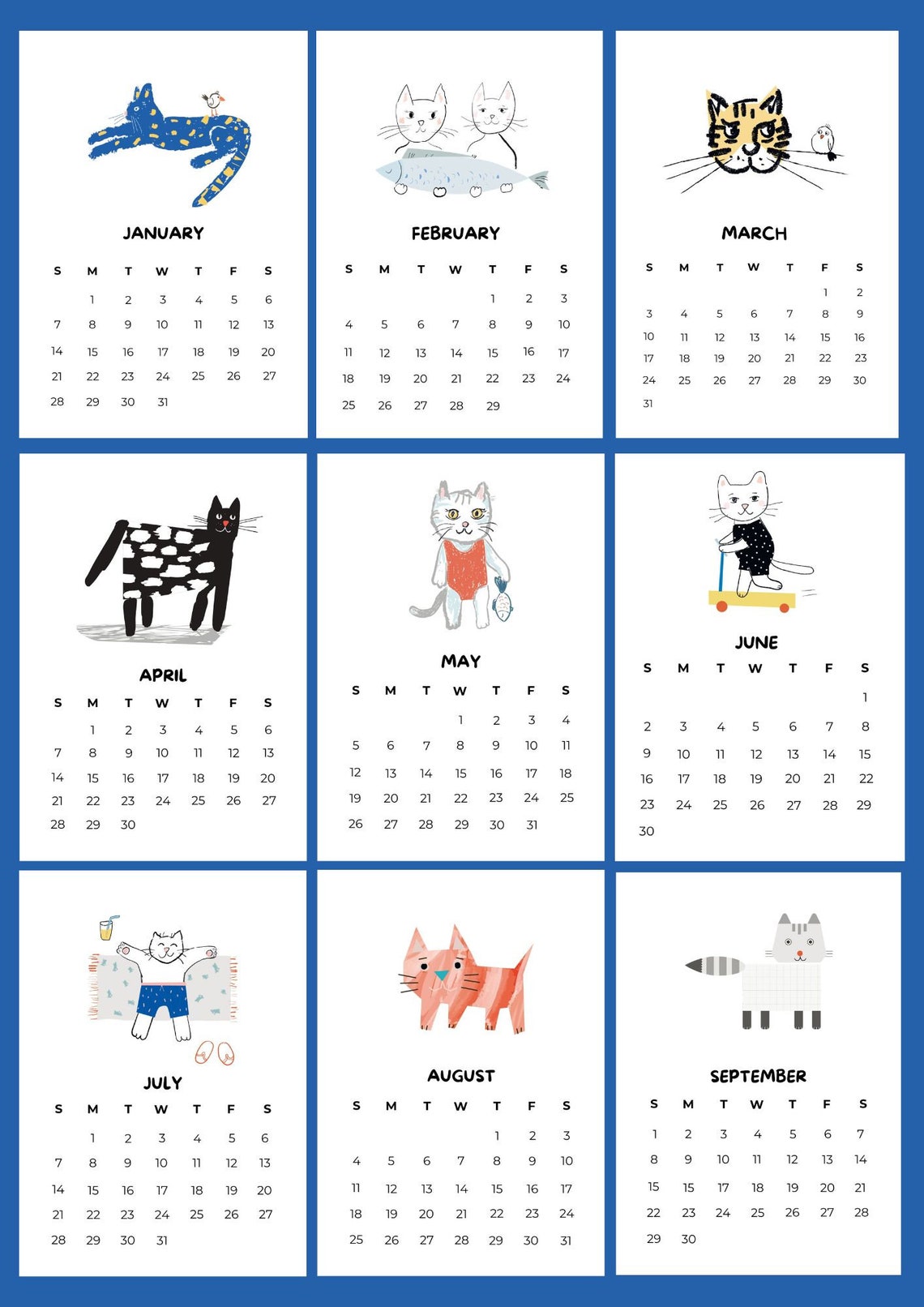 Printable Cat Calendar 2024 Funny Calendar 2024 Calendar 2024 Monthly