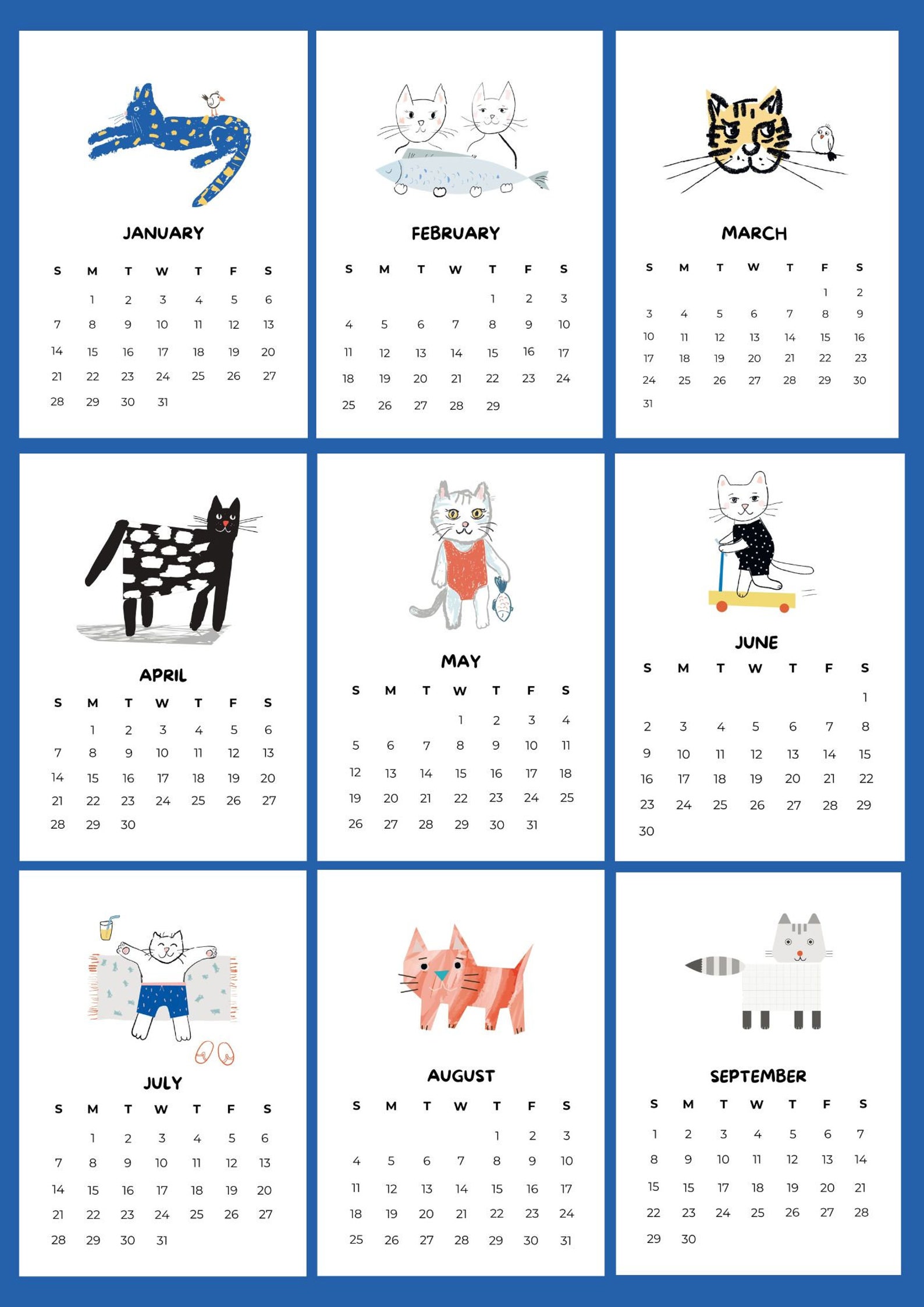 Printable Cat Calendar 2024 Funny Calendar 2024 Calendar 2024 Monthly