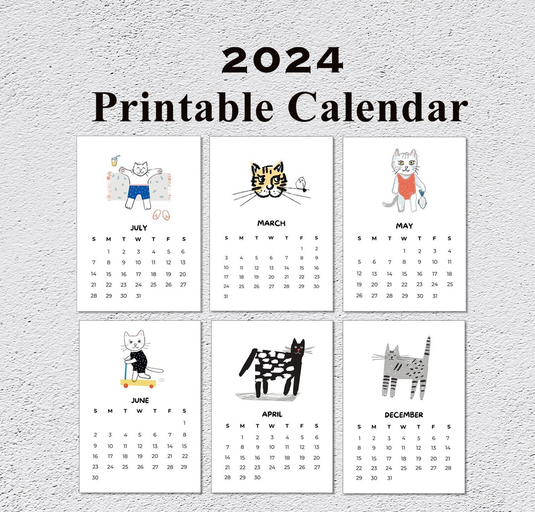 Printable Cat Calendar 2024 Funny Calendar 2024 Calendar 2024 Monthly