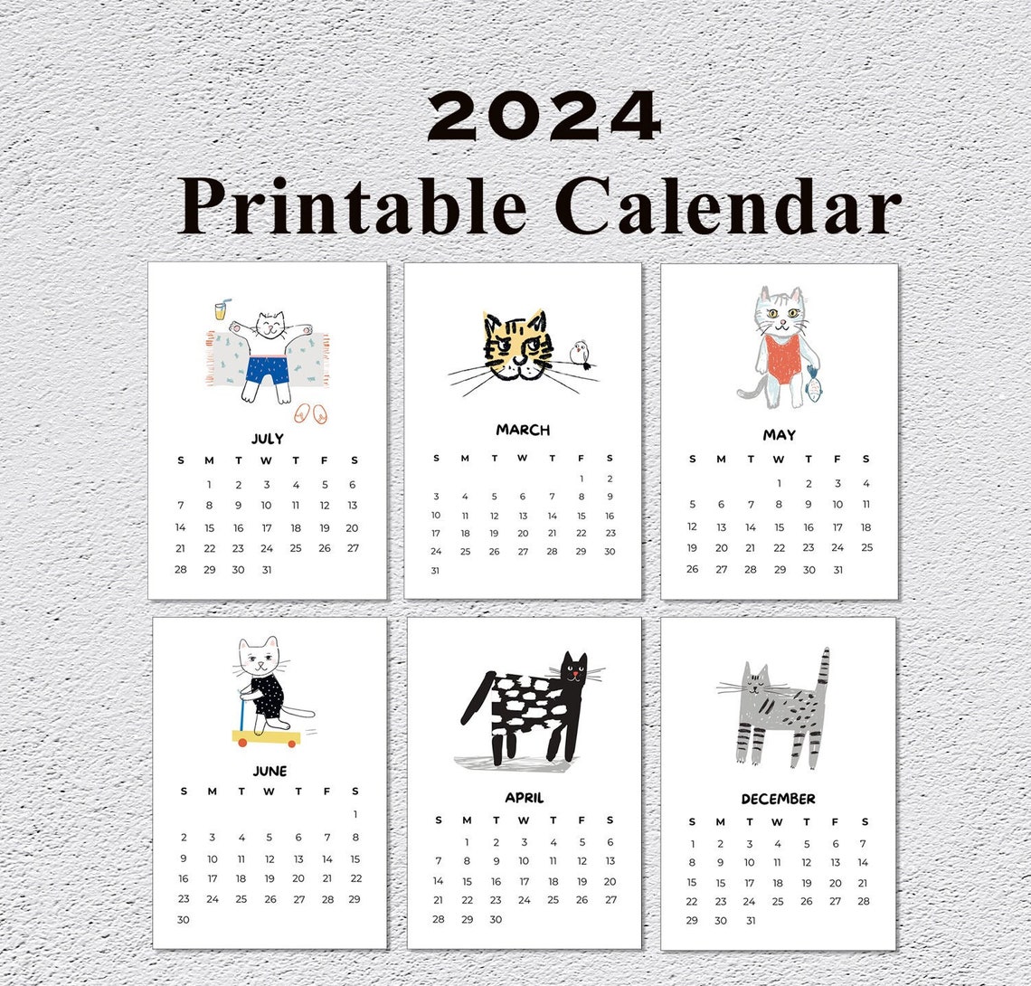 Printable Cat Calendar 2024 Funny Calendar 2024 Calendar 2024 Monthly