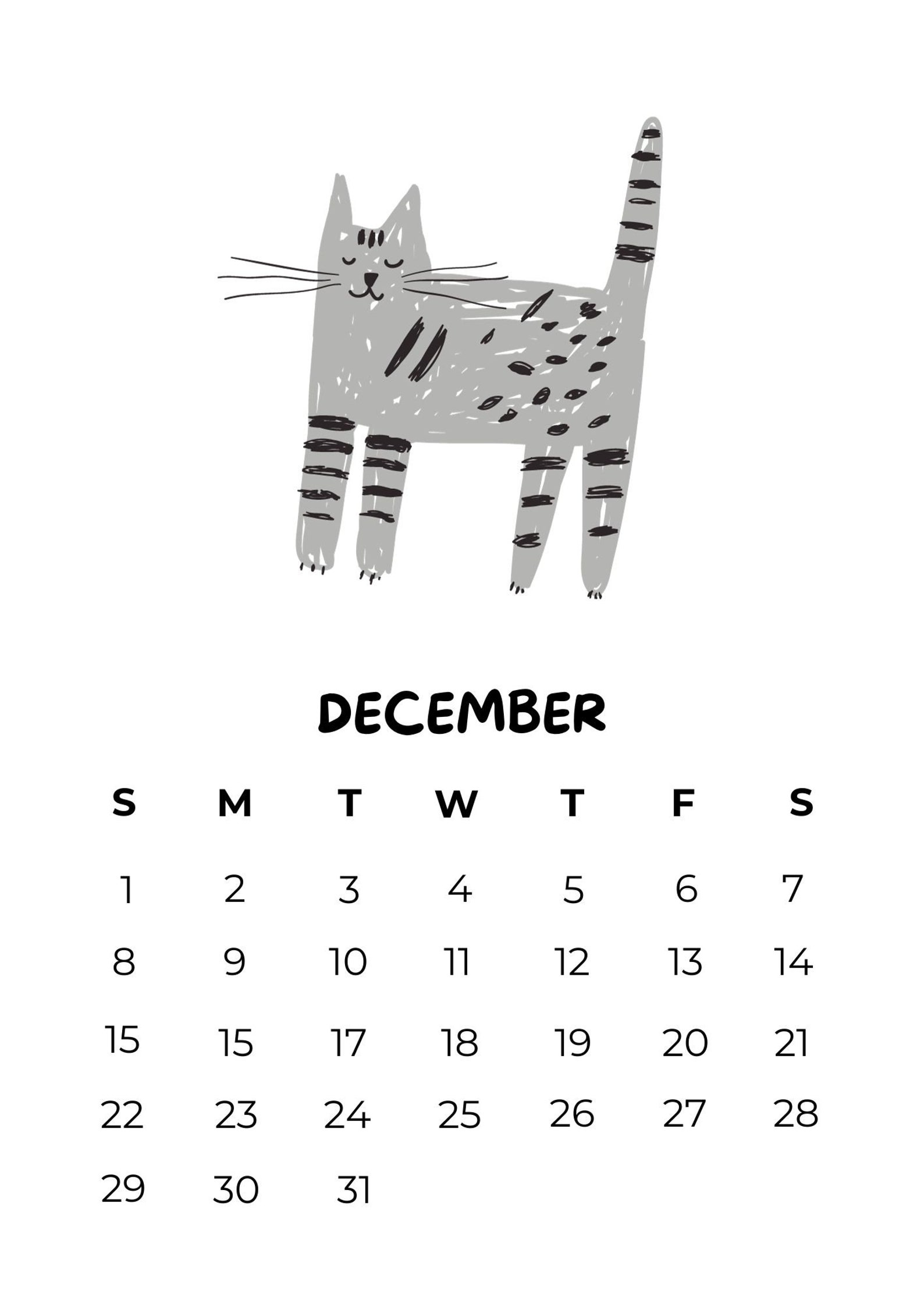 Printable Cat Calendar 2024 Funny Calendar 2024 Calendar 2024 Monthly