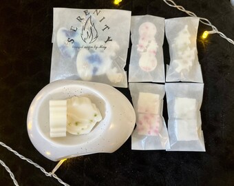 Wax melts and burner bundle | Vegan friendly | soy wax melts | Serenity starter box | 1 big scent bag and 4 testers