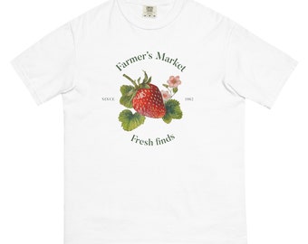 Mercado de agricultores, fresa Hallazgos frescos, camiseta unisex teñida en prenda de colores pesados y confortables