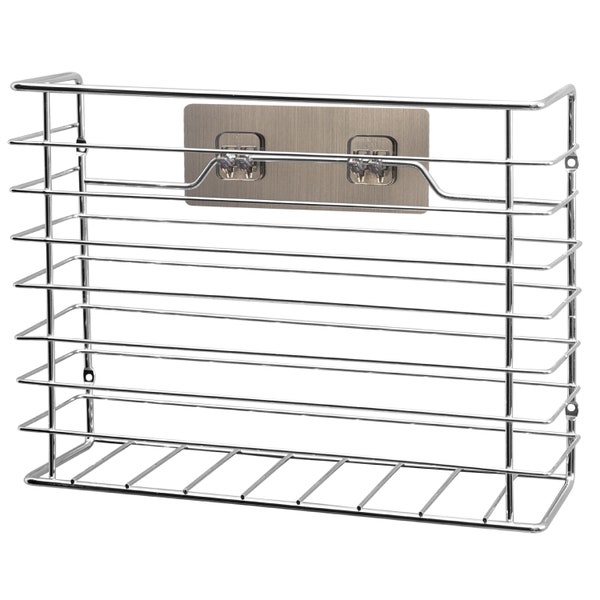 Self Adhesive Kitchen cupboard storage basket in chrome