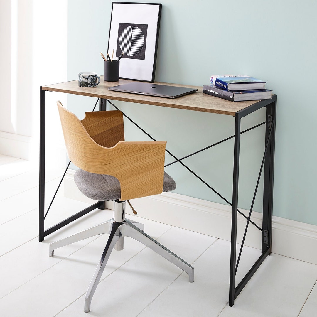 Folding Wooden Desktop Table With Black Metal Frame - 100 X 50 X 75cm ...