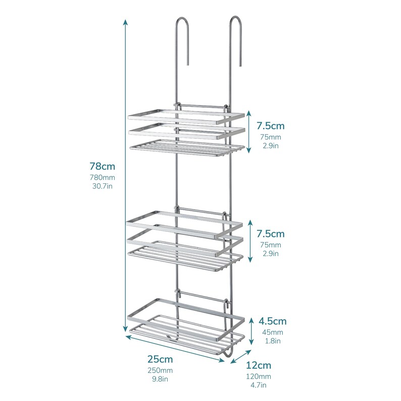 3 Tier Non Rust Hanging Shower Caddy Organiser in Silver -