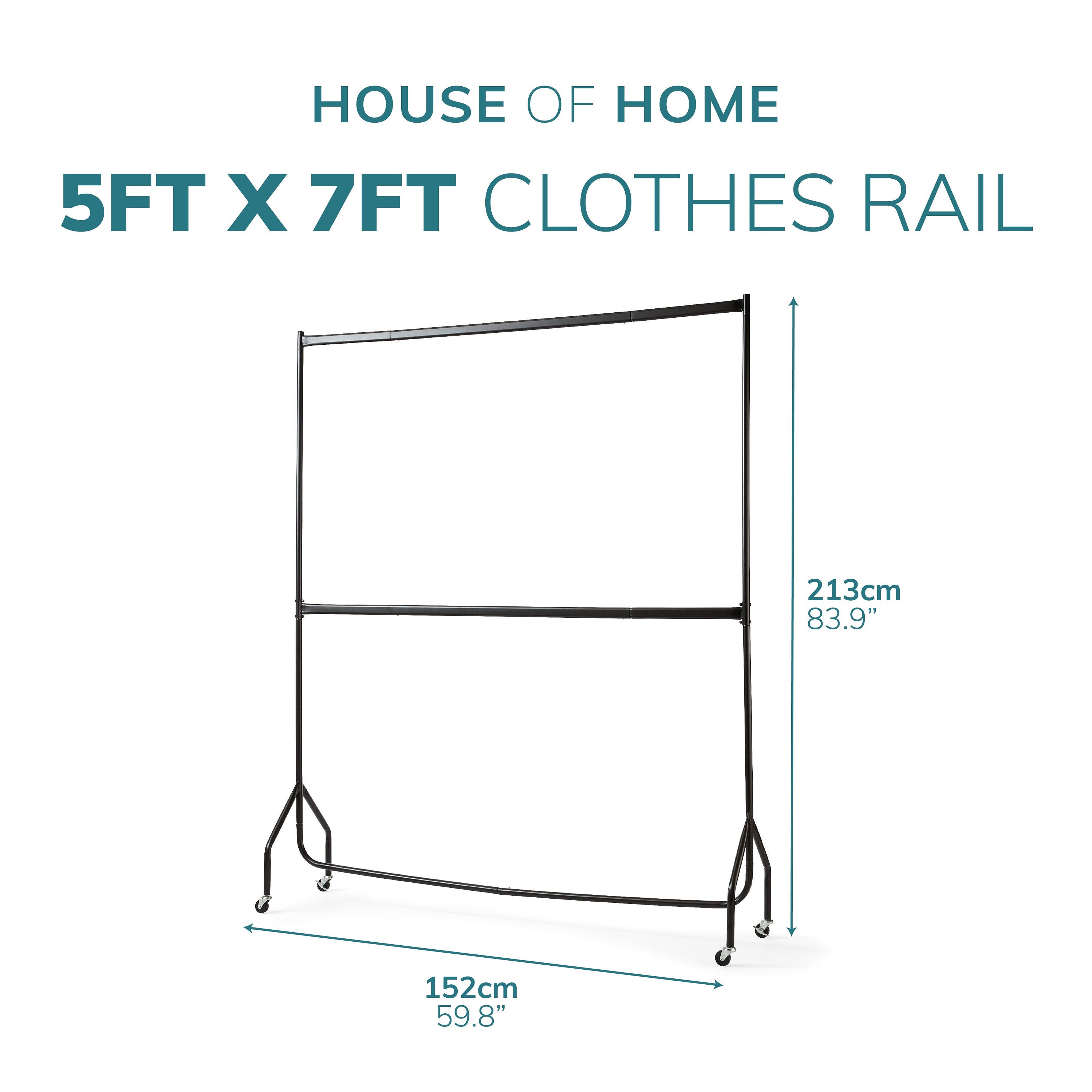 5ft Long X 7ft Two Tier Heavy Duty Clothes Rail Garment Hanging Rack in ...