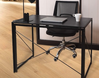 Folding Desk Table In Black Desktop and Metal Frame - 100 x 50 x 75cm