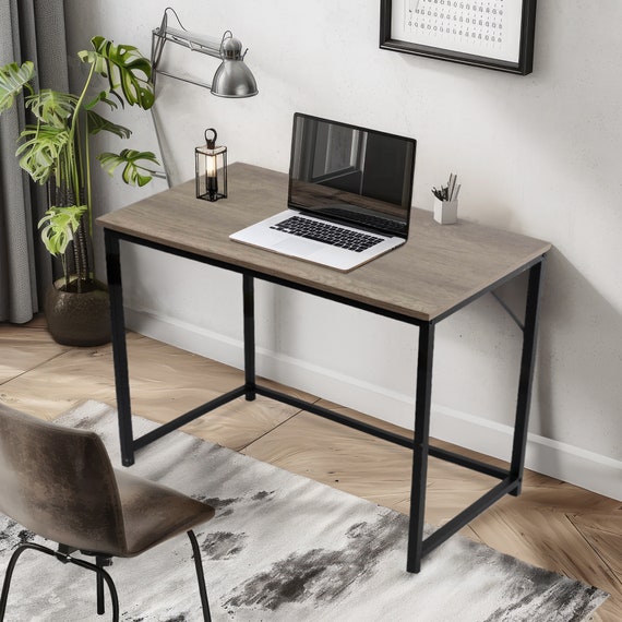 Computer Desk Rustic Light Grey Top With Black Metal Frame Etsy