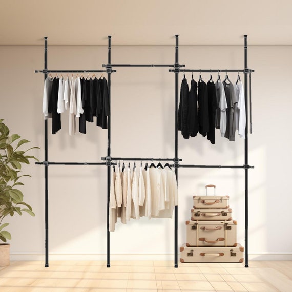 Triple Telescopic Black Wardrobe Organiser Hanging Rail Clothes Rack Adjustable Storage Shelving Etsy UK