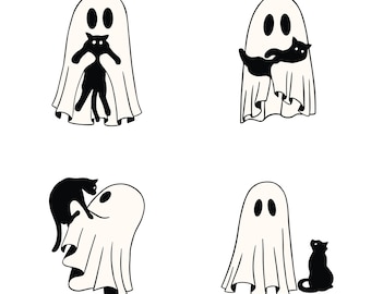 Halloween Ghosts Png 2024, Cat Lover Ghost Halloween Cat Mom PNG, Ghosts with Black Cat Png, Spooky Season Cats Person Png, digital download