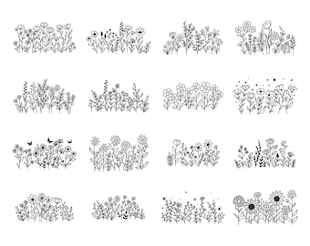 Wildflowers svg, floral svg, flower meadow svg, doodle flower svg, flower svg, Flower Svg Bundle, Bouquet SVG, floral frame svg, floral svg
