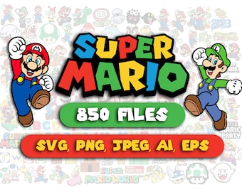 Pacote Super Mario SVG para Cricut e Sublimação, Arquivos de Corte de Mario, Mario Clipart, Fonte Super Mario, Mario PNG, Super Mario PNG e Fonte