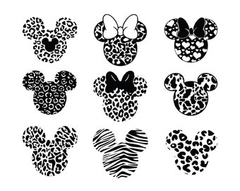 Lampart Mickey SVG, Myszka Miki gepard lampart, Myszka Minnie gepard svg, Myszka Lampart Svg, Zarys Myszki Miki Minnie, Clipart Myszki