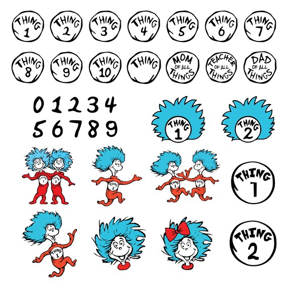 Layered Svg Files, Thing 1 - Thing 2 Svg, Font Files, Svg For cricut,Clipart,High Quality Thing 1 - Thing 2 Png,Instant Download,thing 1 svg