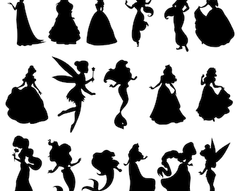 Paquete Princess Svg, paquete Princess Silhouette Svg, archivos de corte princesa para Cricut, imágenes prediseñadas de princesa, paquete Princess Svg, vector princesa