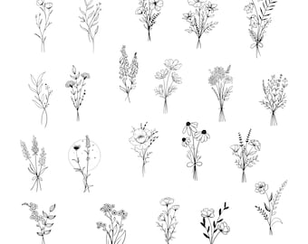 Bouquet SVG, Wildflowers svg, floral svg, flower meadow svg, doodle flower svg, flower svg, Flower Svg Bundle, floral frame svg, floral svg