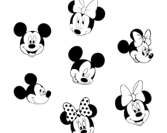 Mickey and Minnie Inspired SVG Bundle | Mickey Minnie Head SVG | Mickey Cricut SVG File | Mickey Minnie Mouse Outline | Svg Digital Download