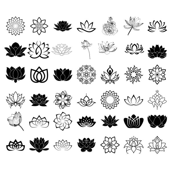 LOTUS SVG Bundle Lotus Flower CRICUT Namaste Cut Files Yoga Silhouette Mandala Clipart Meditation Spiritual Digital Png Dxf Eps Jpg Pdf