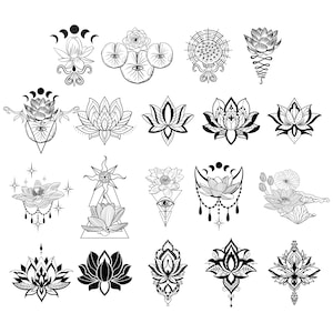 LOTUS SVG Bundle Fiore di loto CRICUT Namaste Taglia file Yoga Silhouette Mandala Clipart Meditazione Spirituale Digitale Png Dxf Eps Jpg Pdf