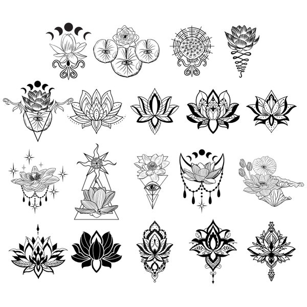 LOTUS SVG Bundle Lotus Flower CRICUT Namaste Cut Files Yoga Silhouette Mandala Clipart Meditation Spiritual Digital Png Dxf Eps Jpg Pdf