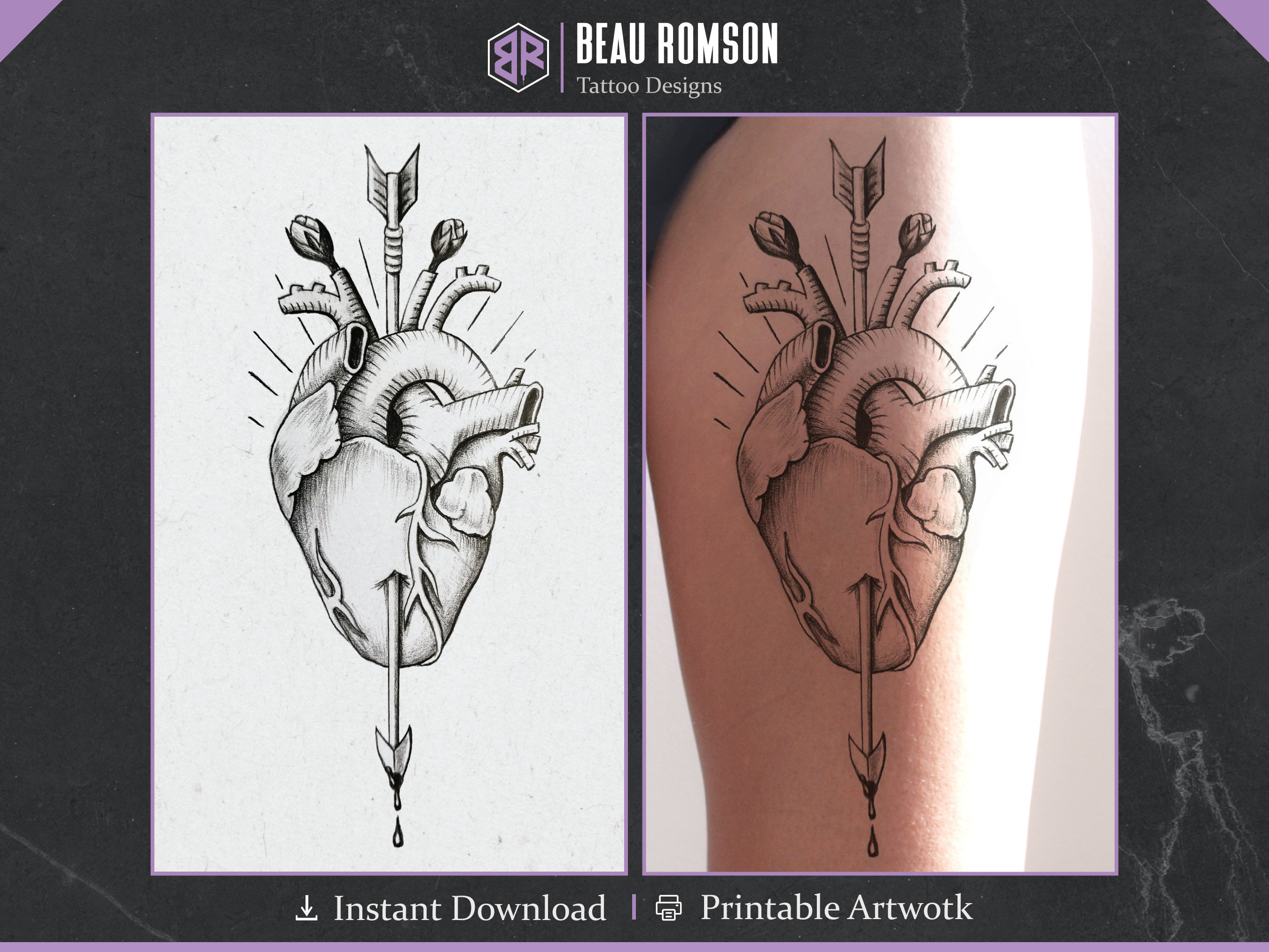 Anatomical heart tattoo drawings - Etsy México, image size:2700x2025