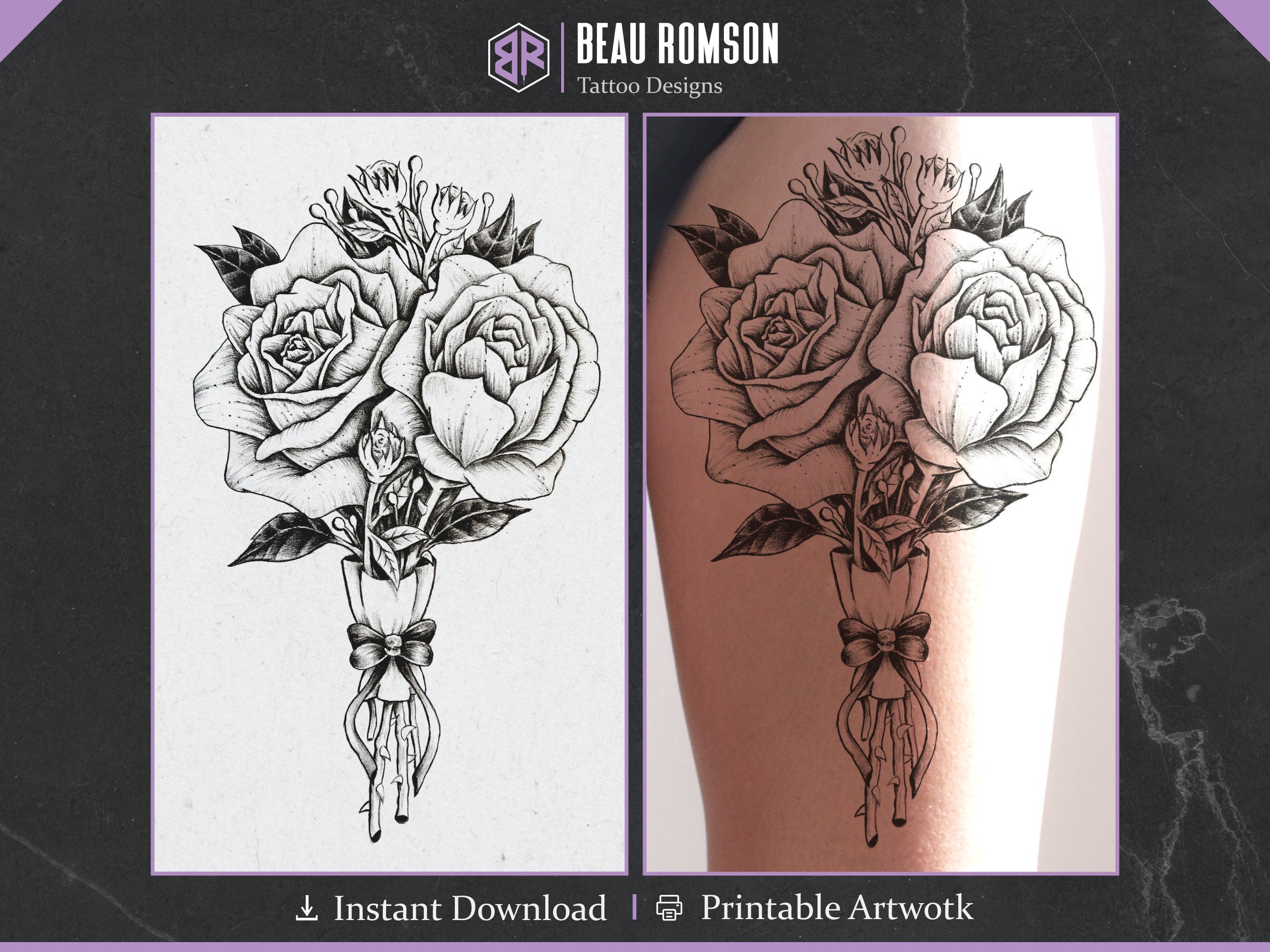 Artful Roses Bouquet Tattoo Design / Tattoo for Women / Free Shipping ...