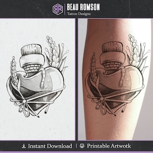 Diseño ingenioso del tatuaje del corazón / Tatuaje mágico de la poción de amor / Tatuaje femenino / Envío gratis / Pierna del tatuaje del brazo / Arte ilustrativo del tatuaje dibujado a mano