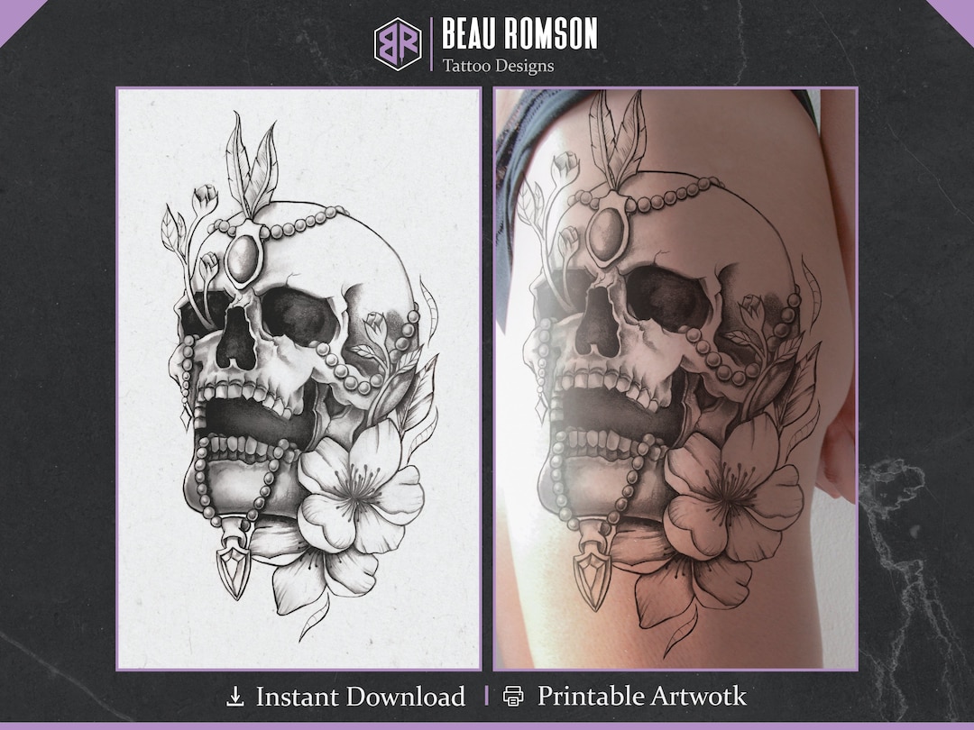 Artful Floral Skull Tattoo Design / Tattoo Design for Women & Men ...