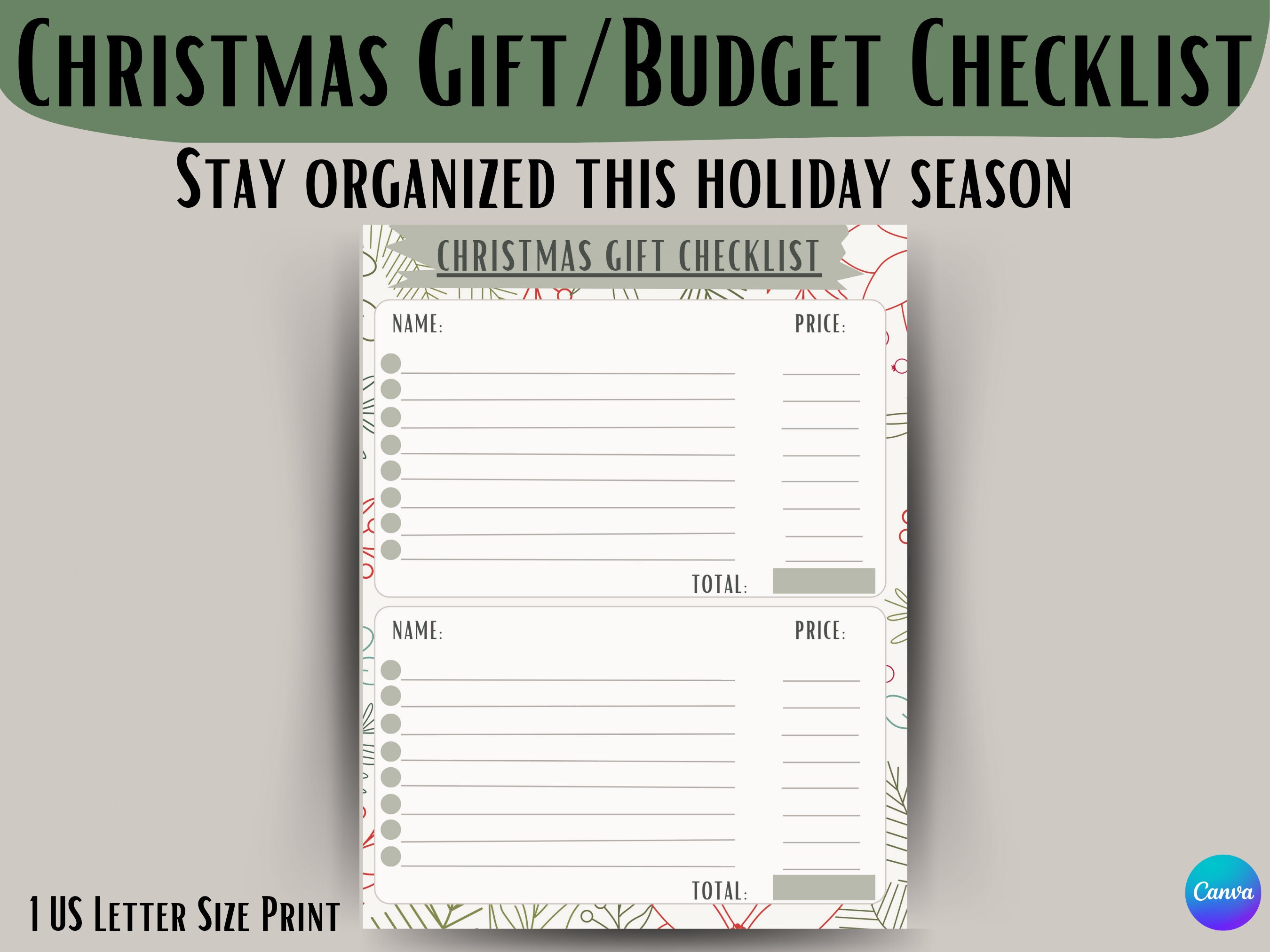 Printable Christmas Gift Checklist Holiday Budget Tracker - Etsy